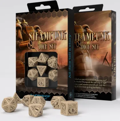 Q-Workshop - Steampunk RPG Dice Set: Beige & Black (7-delig)