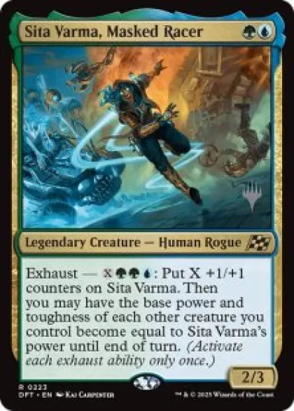 Sita Varma, Masked Racer (foil) - Aetherdrift Planeswalker Stamped